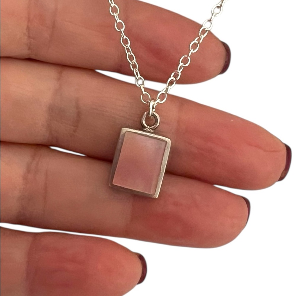 Square Mother of Pearl Silver pendant Necklace